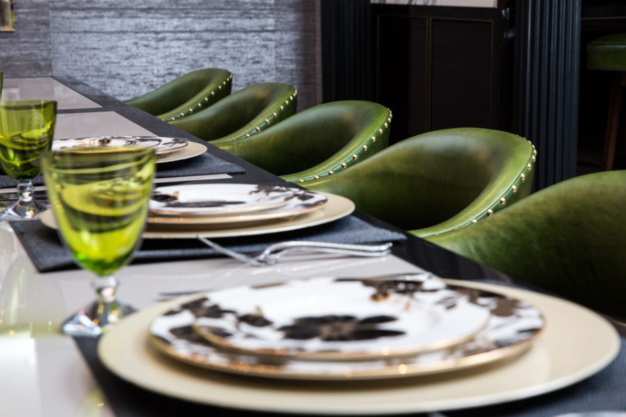 green dining chairs, home bar