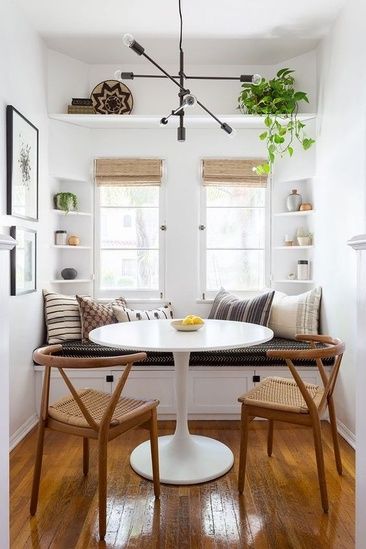 wishbone chairs, tulip table