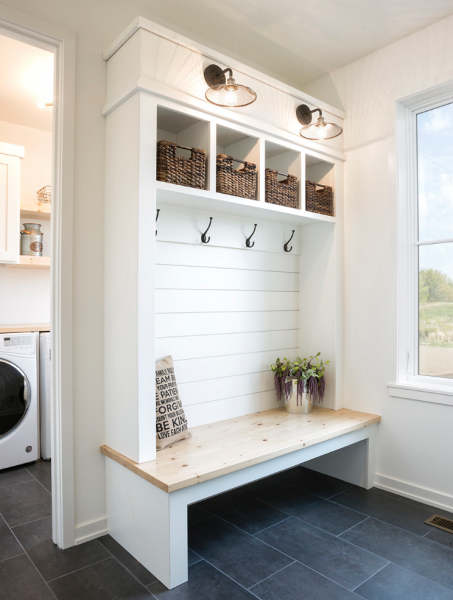 modern farmhouse foyer, slate tile