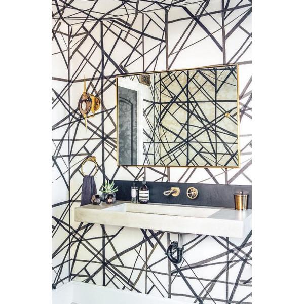 abstract wallpaper, chic wallpaper, bold wallpaper, bathroom wallpaper, floating vanity, floating bathroom vanity