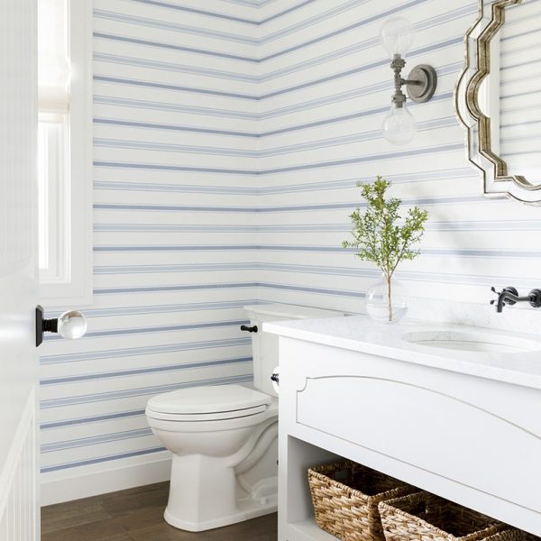 blue wallpaper, striped wallpaper, blue stripes wallpaper, bathroom wallpaper