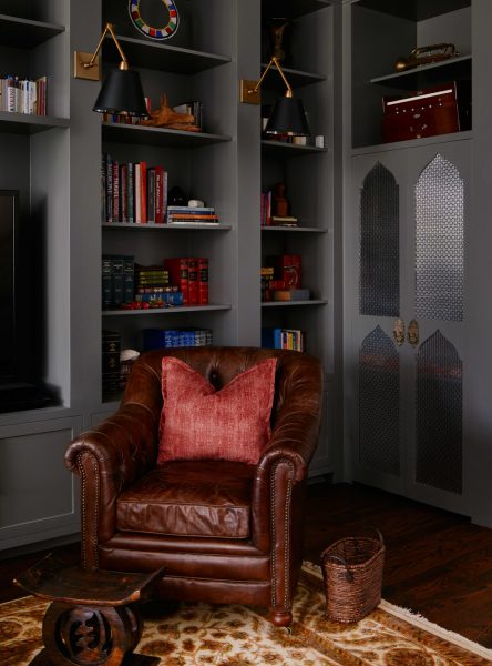 leather armchair, accent lights, accent sconces