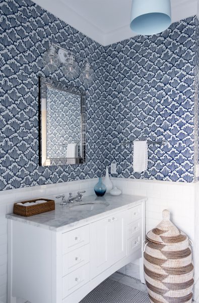 blue wallpaper, bathroom wallpaper, bathroom remodel