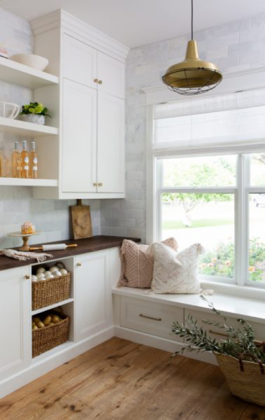 brass light white kitchen nook