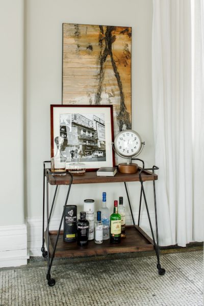 bar cart, bar cart styling, how to style a bar cart, industrial bar cart, rustic bar cart