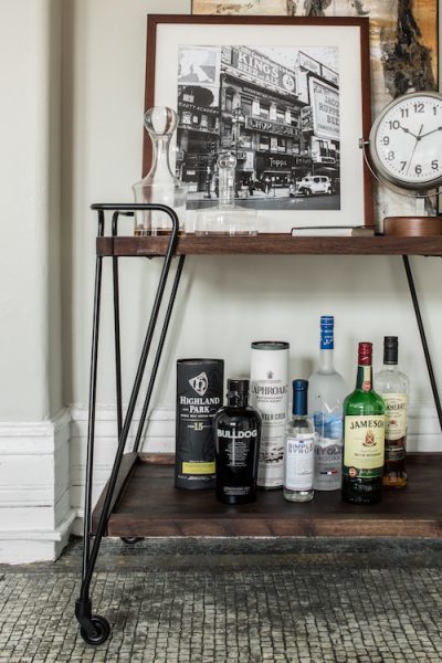 bar cart, bar cart styling, how to style a bar cart, industrial bar cart, rustic bar cart