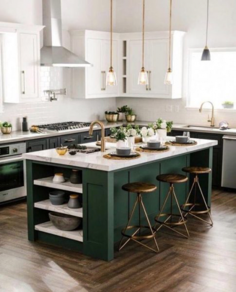 green kitchen island