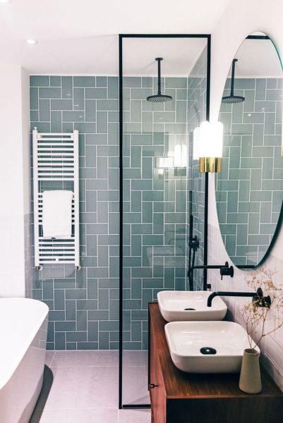 Stunning Turquoise Subway Tile Bathroom 