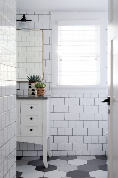 Cute Square White Subway Tile Bathroom