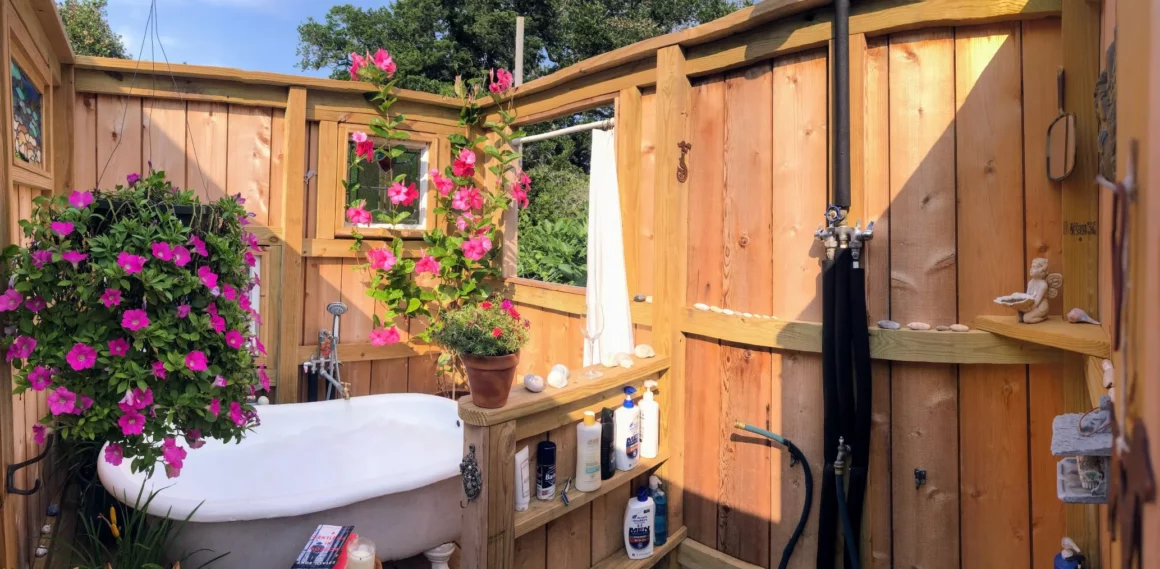 outdoor oasis shower and bathtub combo